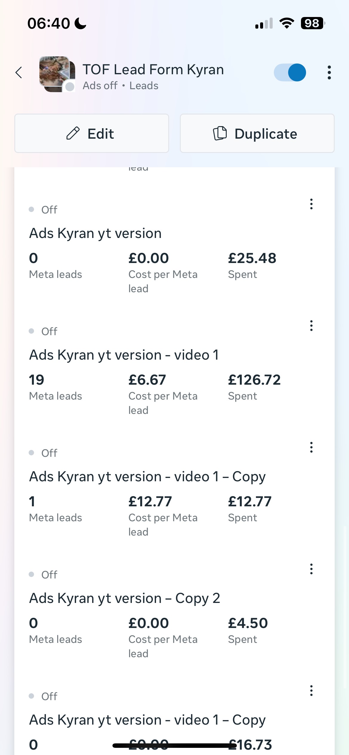 Campaign results showing 19 leads generated